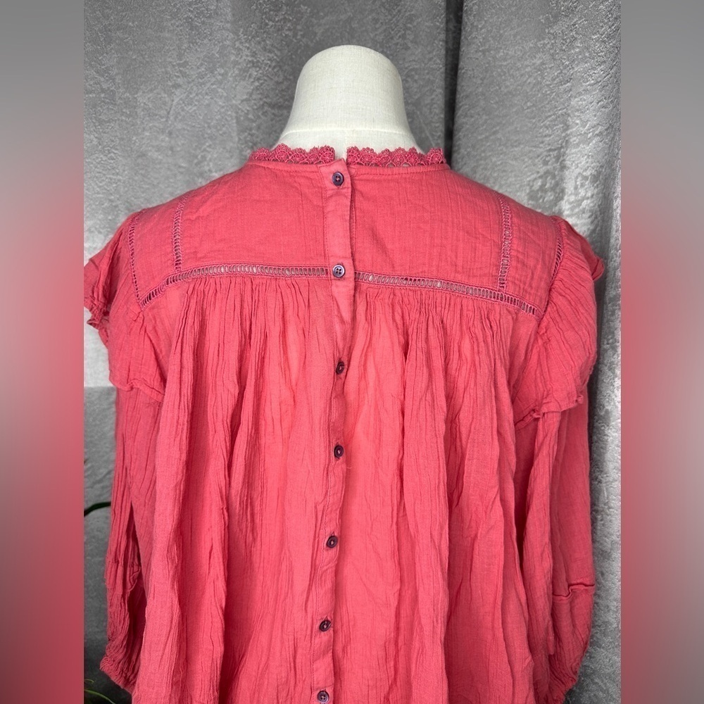 Free People Women’s Boho Flora Ruffle Oversized Crochet Top Salmon Pink Sz M - Picture 8 of 13